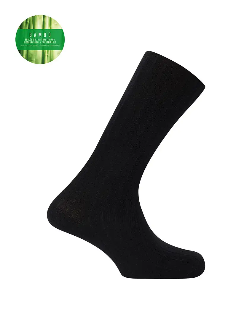 Punto Blanco 1352810 Calcetines de bambú de canalé negro - puño antipresión 39-45