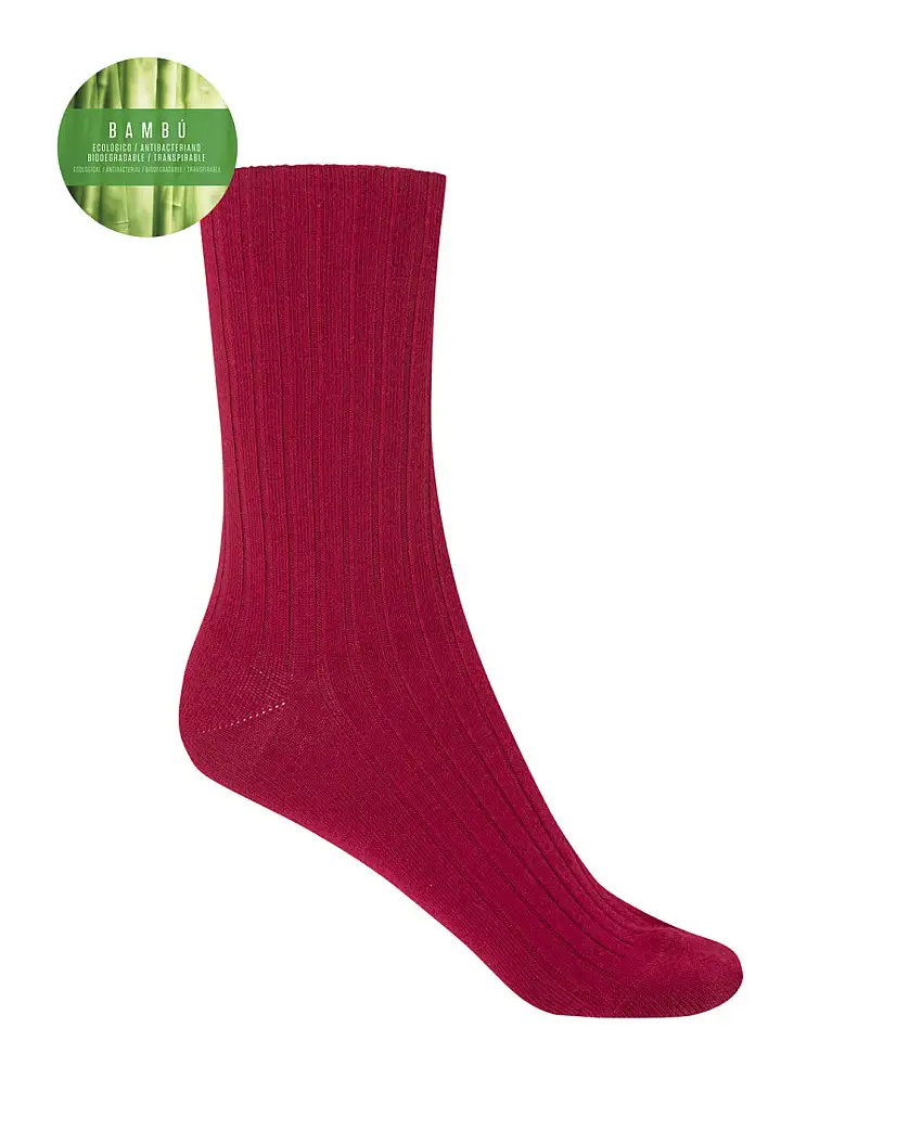 Punto Blanco 1552210 Calcetines de bambú de canalé granate- puño no aprieta
