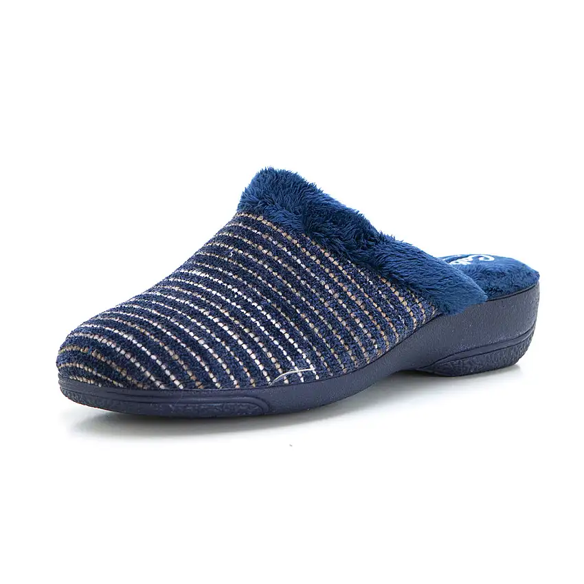 Cabrera 5636 Zapatilla de ir por casa destalonada con cuña marino.