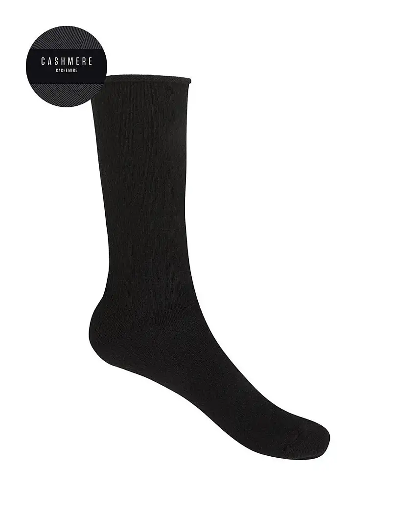 Punto Blanco 1546510 Calcetines de cashmere/lana lisos con puño roulé negro
