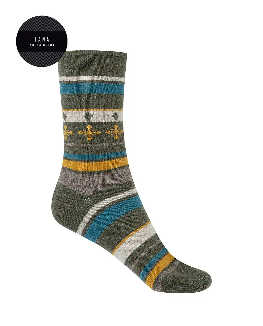Punto Blanco 7568010 Calcetines de cashmere/lana - cenefas - puño roulé verde