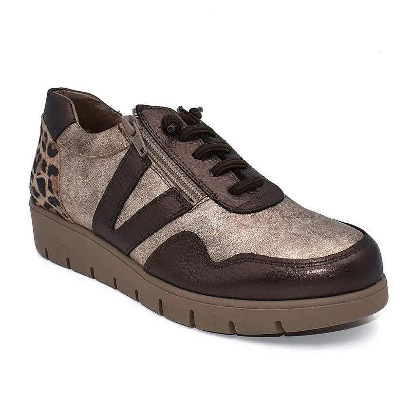 Chamby 18 Zapato sport cremallera marrón leopardo