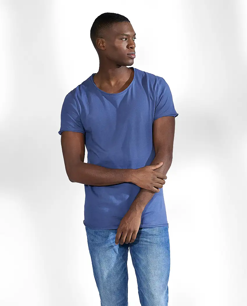Camiseta cuello relax algodón orgánico azul denim