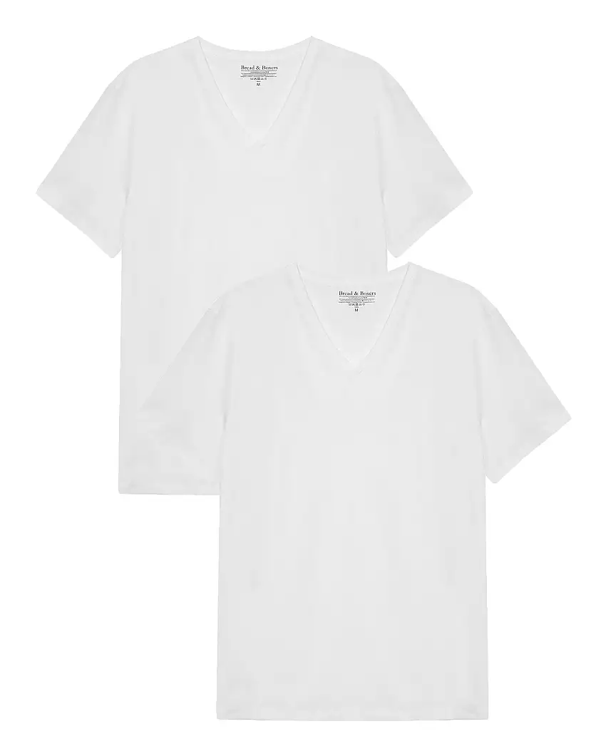 Pack 2 camisetas elásticas cuello pico blanco