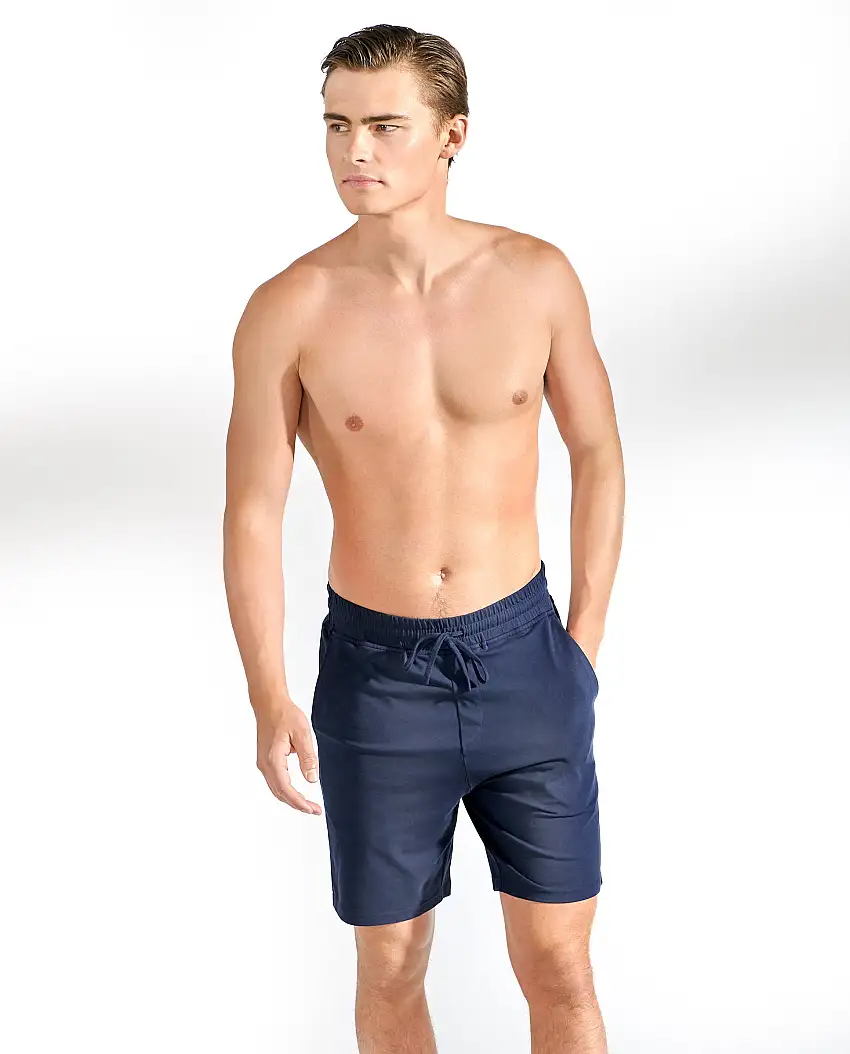 Pantalón corto de pijama algodón orgánico strech azul marino