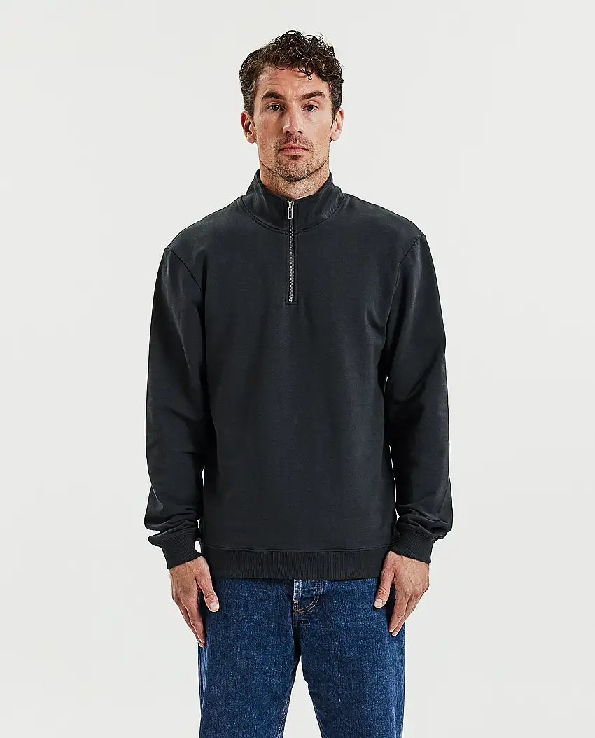 Sudadera cuello alto con cremallera de algodón orgánico grafito