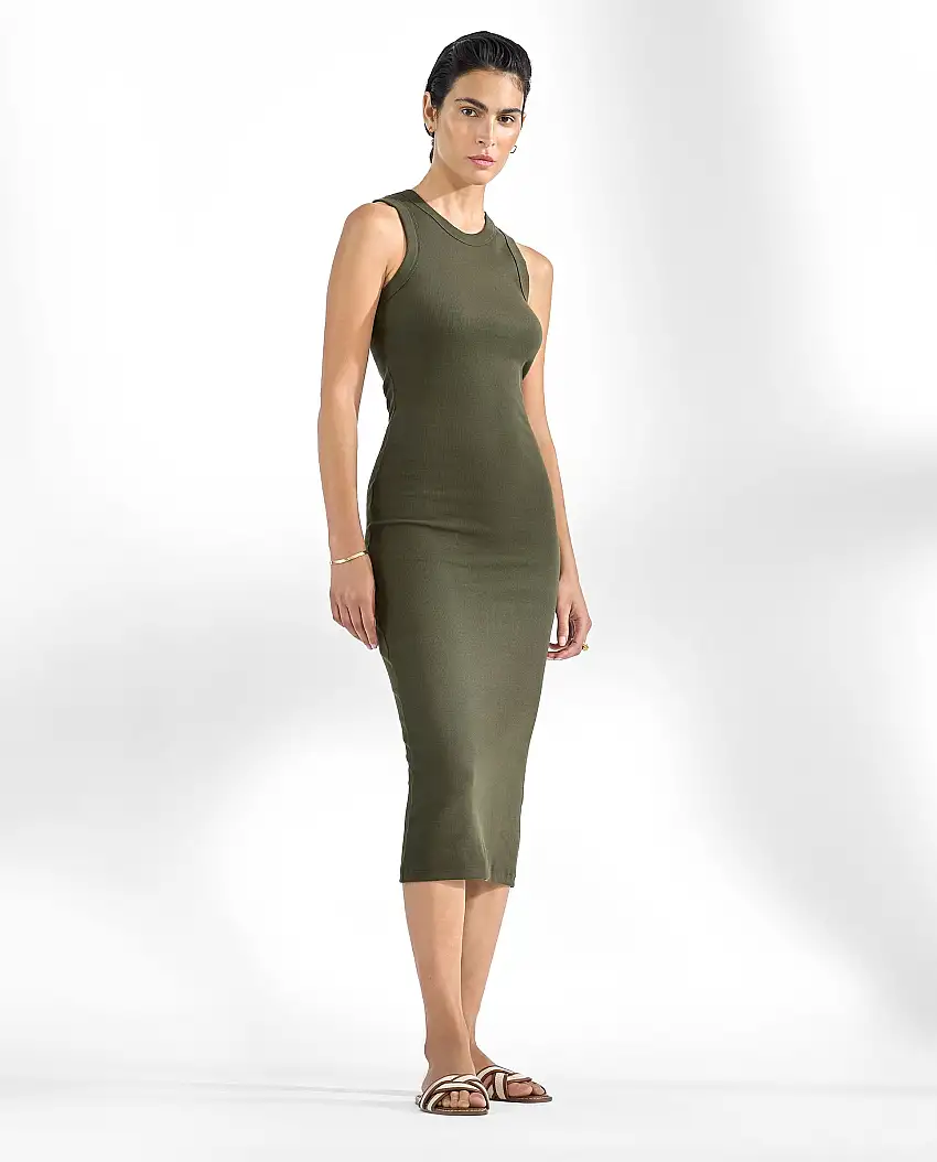 Vestido sin mangas de canalé verde