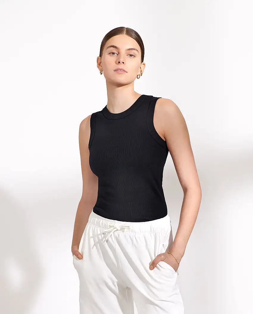 Camiseta sin mangas de canalé negra