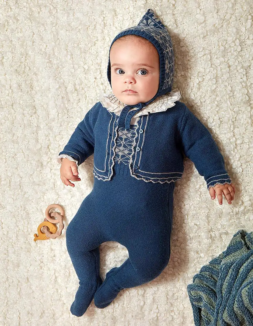 Chaqueta de punto bobo azul con lana