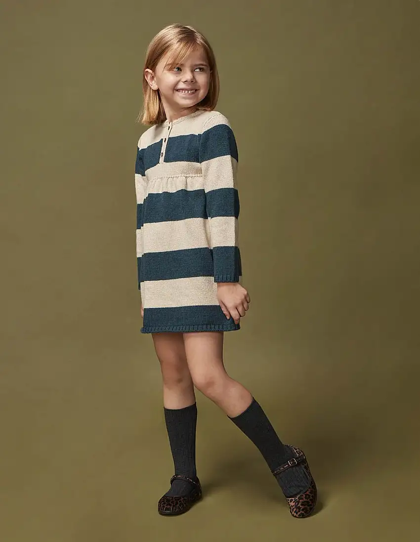 Vestido polo a rayas de punto con lana verde