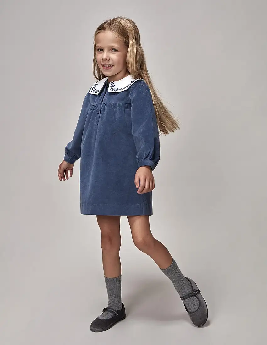 Vestido cuello bordado azul