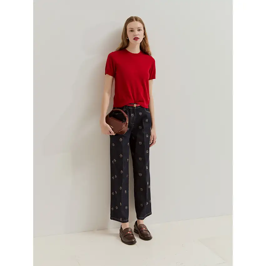 Pantalones vaqueros de pierna ancha con tréboles
