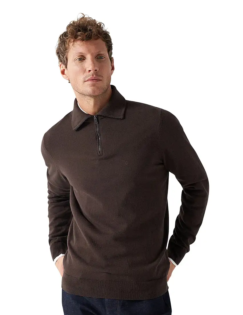 Jersey Punto Cremallera Salsa Marrón