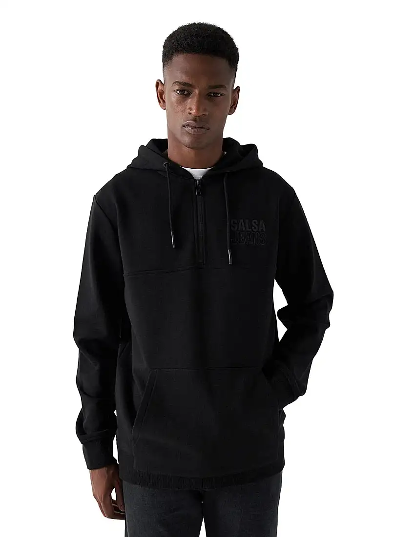 Sudadera Capucha Media Cremallera Salsa Negro