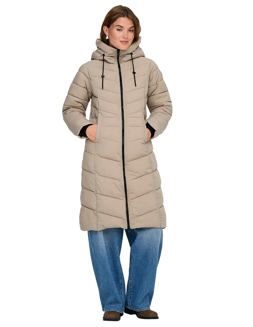 Abrigo Acolchado Largo ONLY Juliet Beige