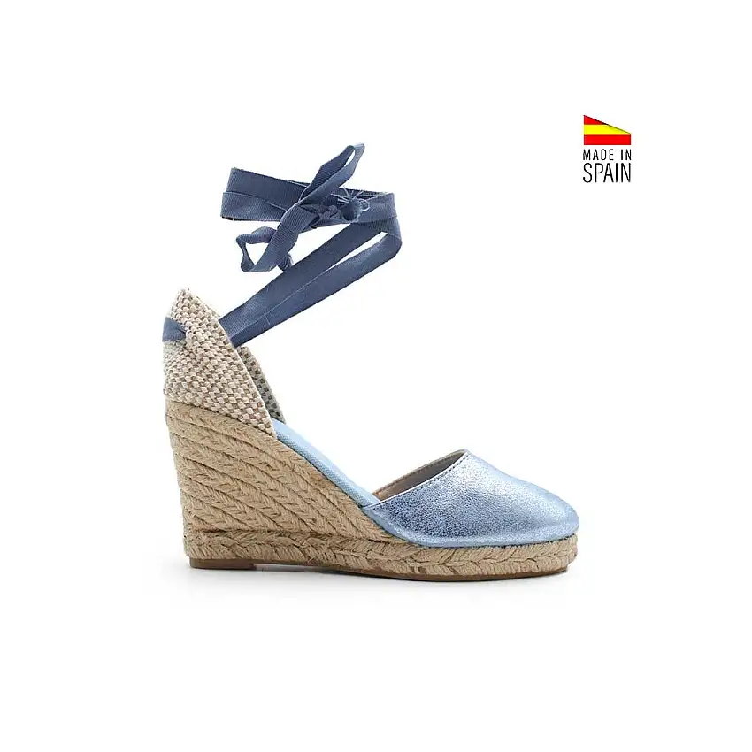 Alpargata brillo azul con cuña