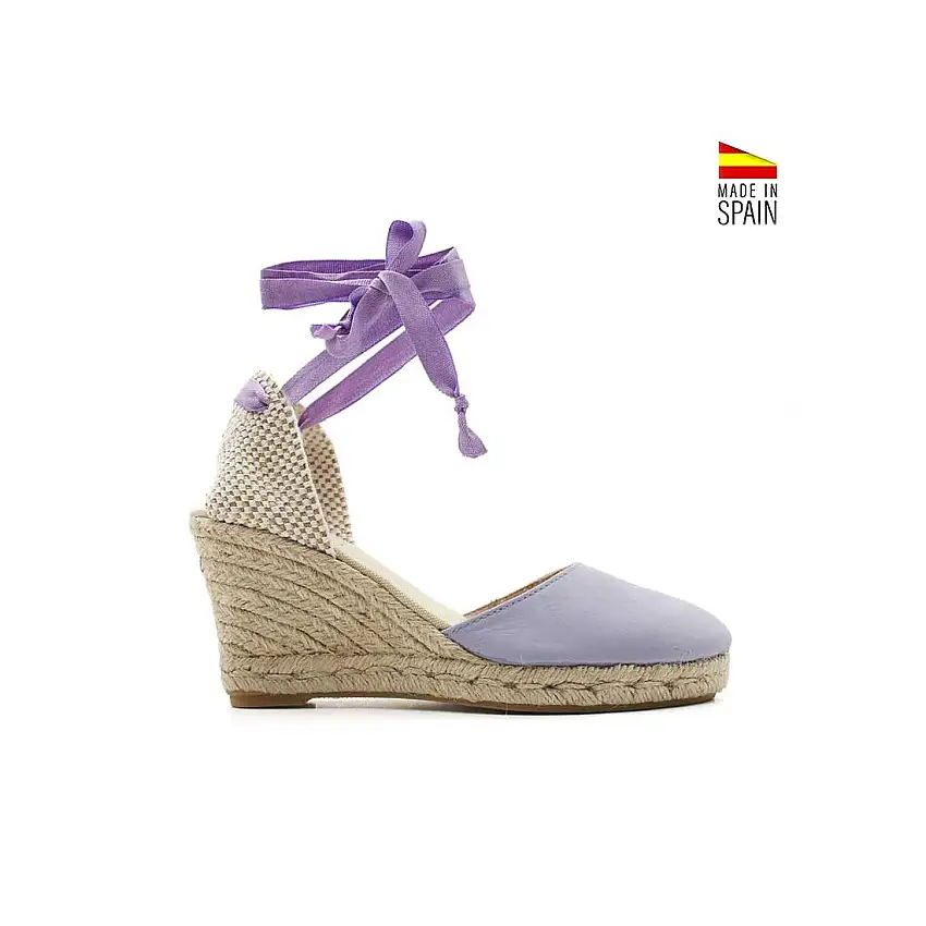 Alpargata malva en piel con cuña