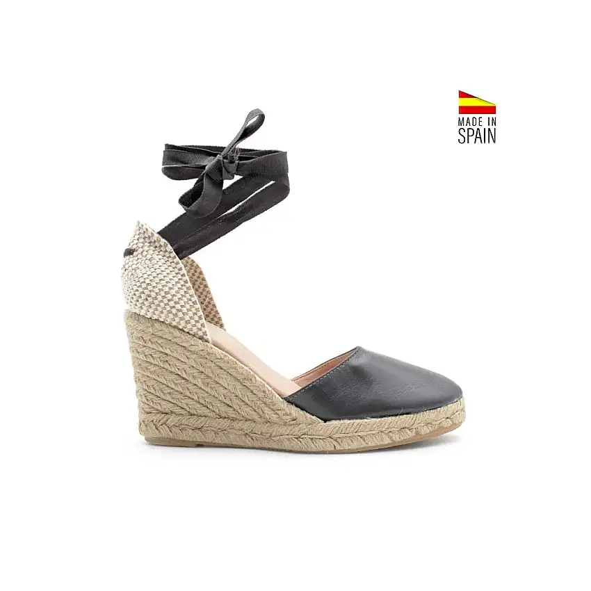 Alpargata piel gris oscuro con cintas