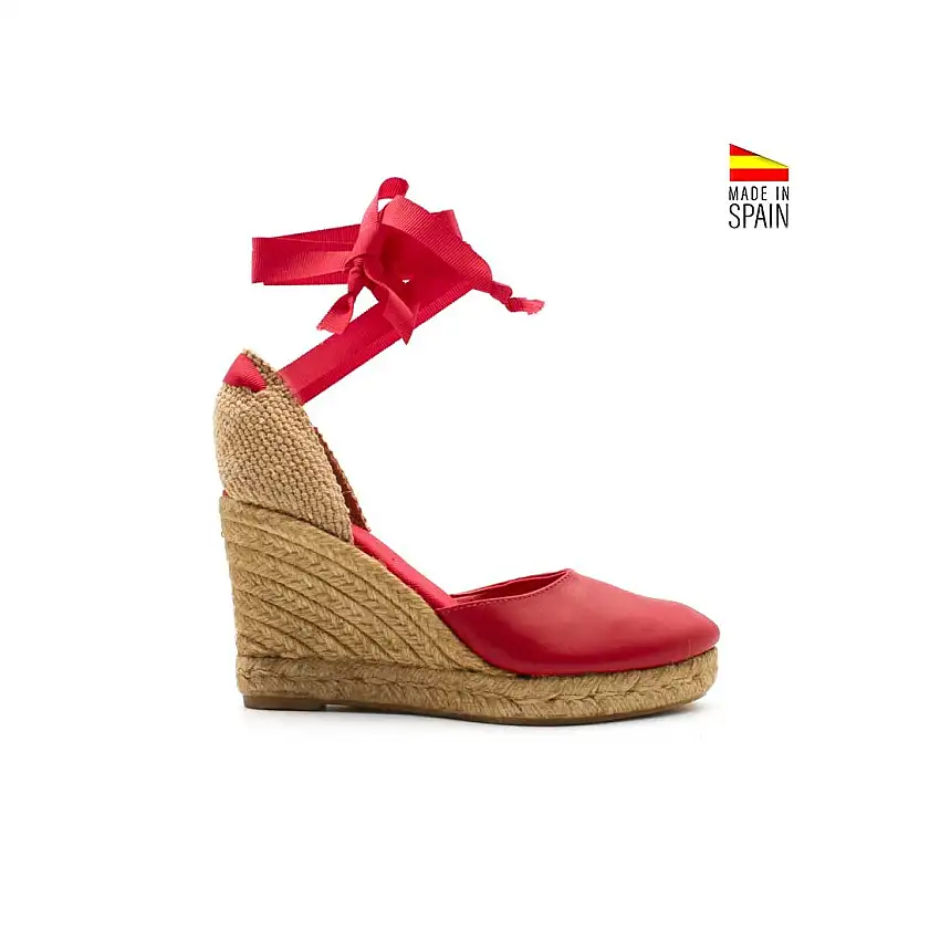 Alpargata piel roja con cintas