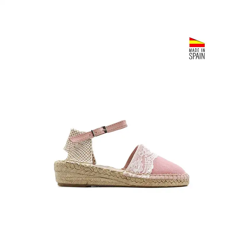 Alpargata suede rosa con puntilla