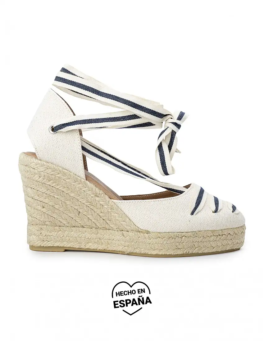 Alpargatas Cuña Cintas Rayas Beige PERA LIMONERA