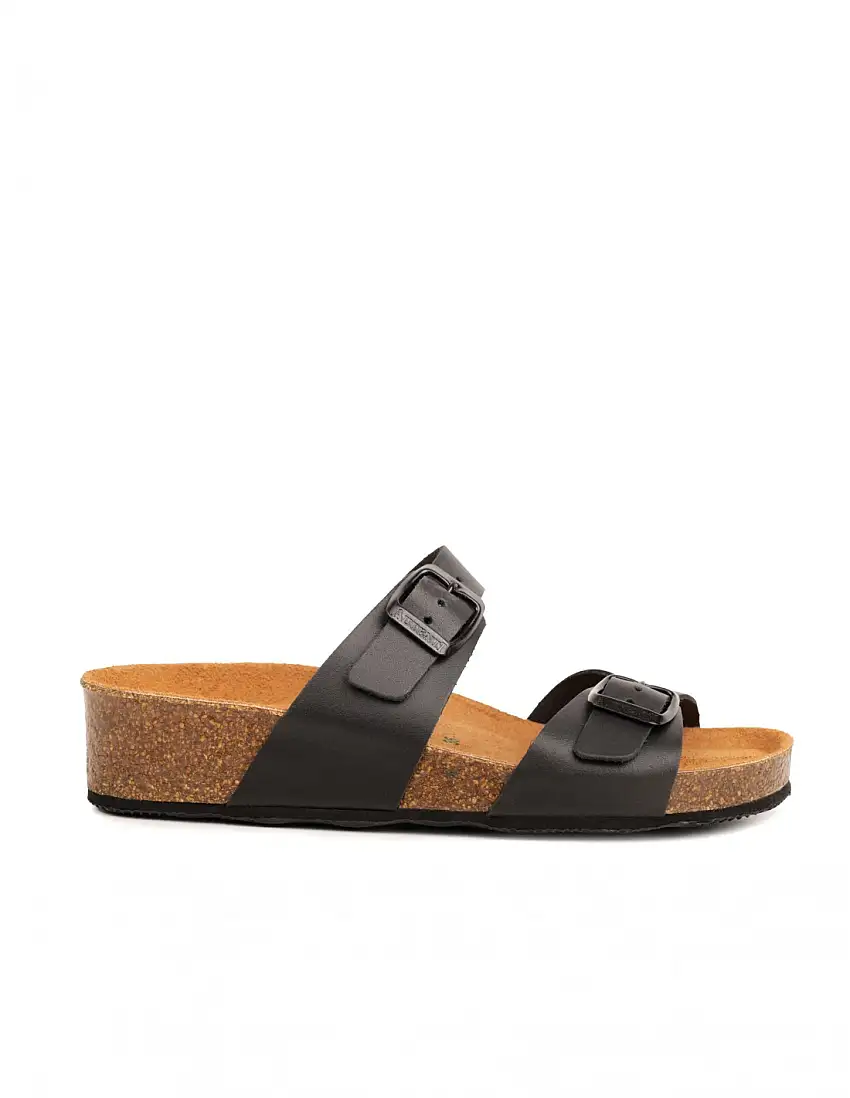 AUTENTI Sandalias Bio Cuña Baja Hebillas Negras