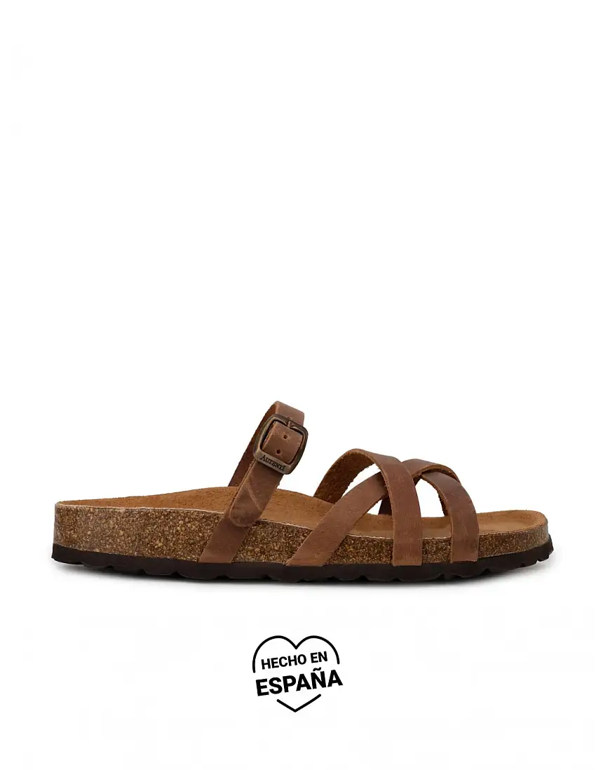 AUTENTI Sandalias Tiras Suela Corcho Marrones