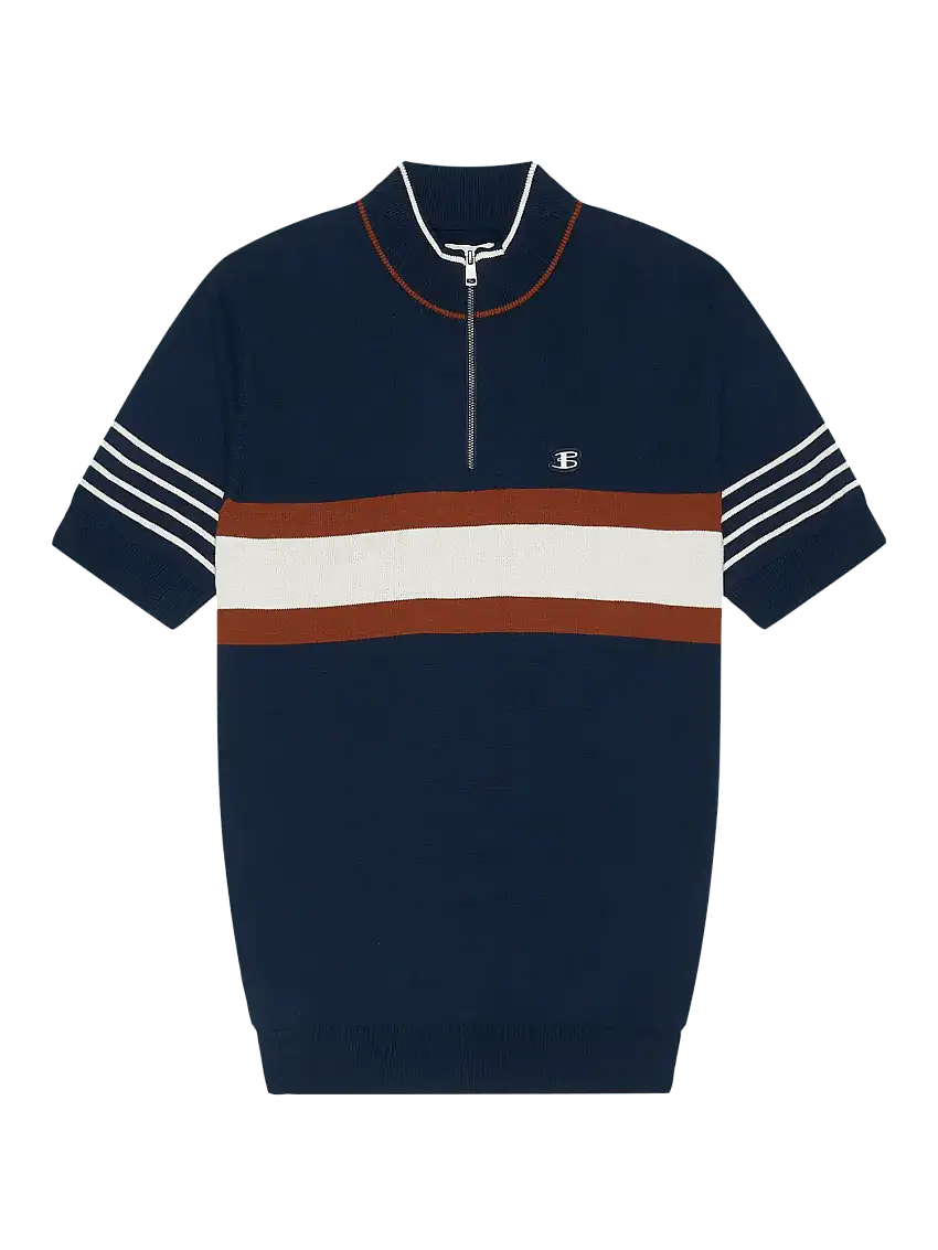 B By Ben Sherman Polo Manga Corta de punto Zip-Neck Marine