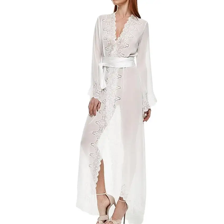 bata larga de novia, gasa con encaje, heritage, ivette bridal.