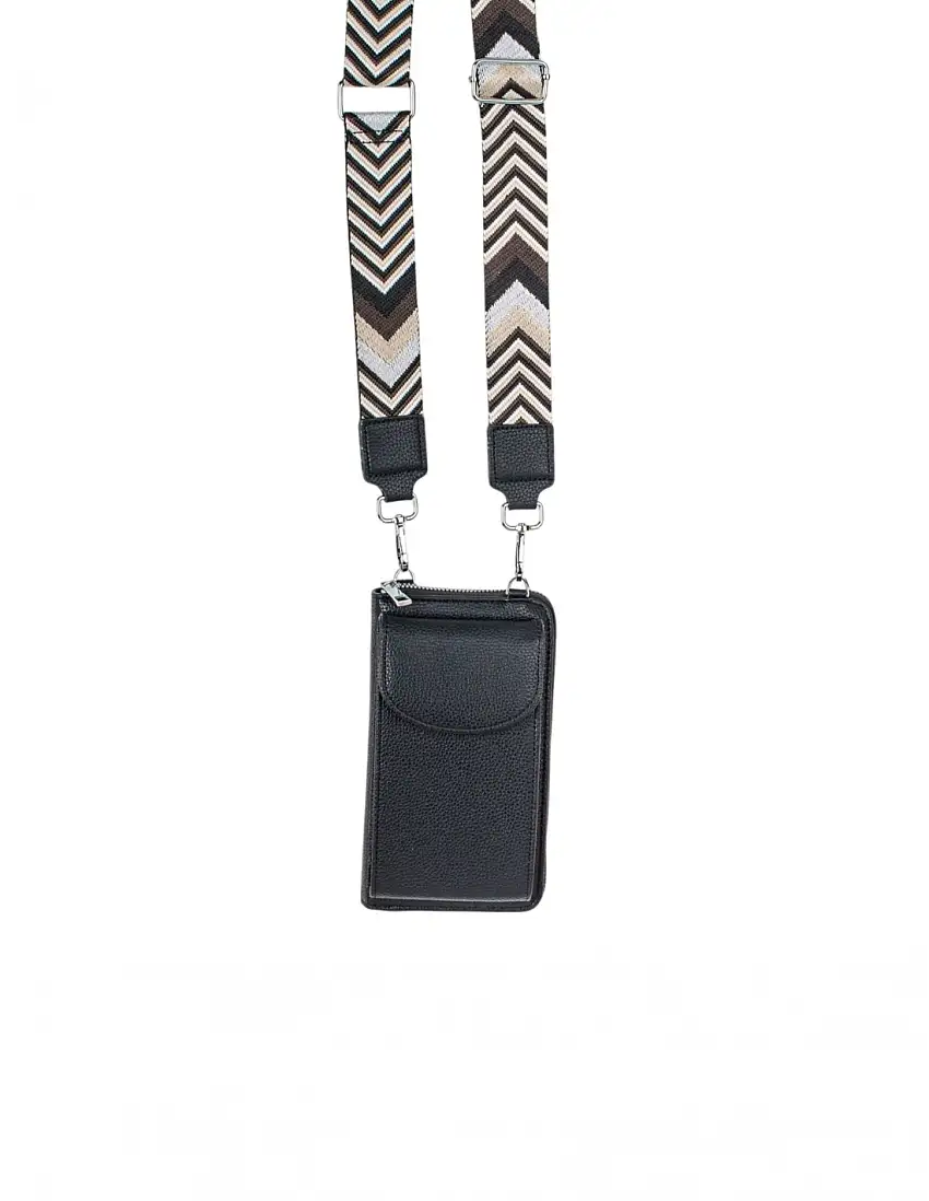 Bolso Porta Móvil Bandolera Estampada Negro