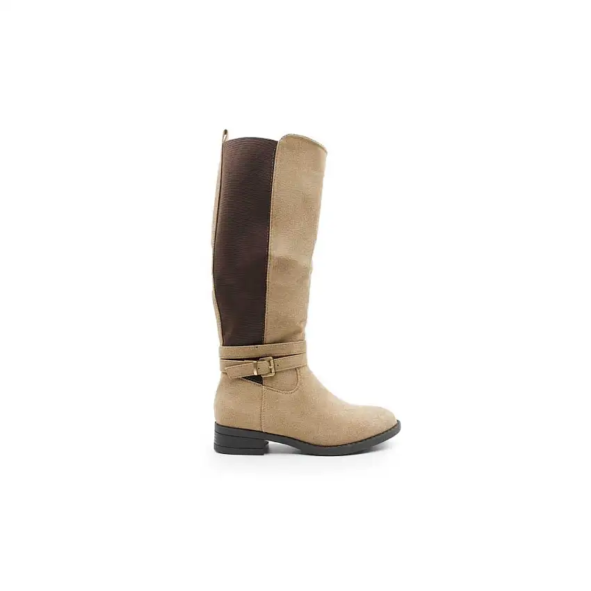 Bota caña elástica plana beige