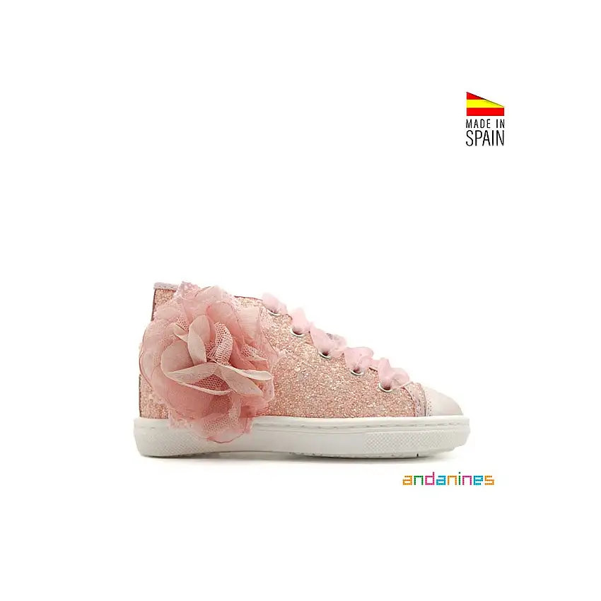Botín glitter rosa lazo Andanines
