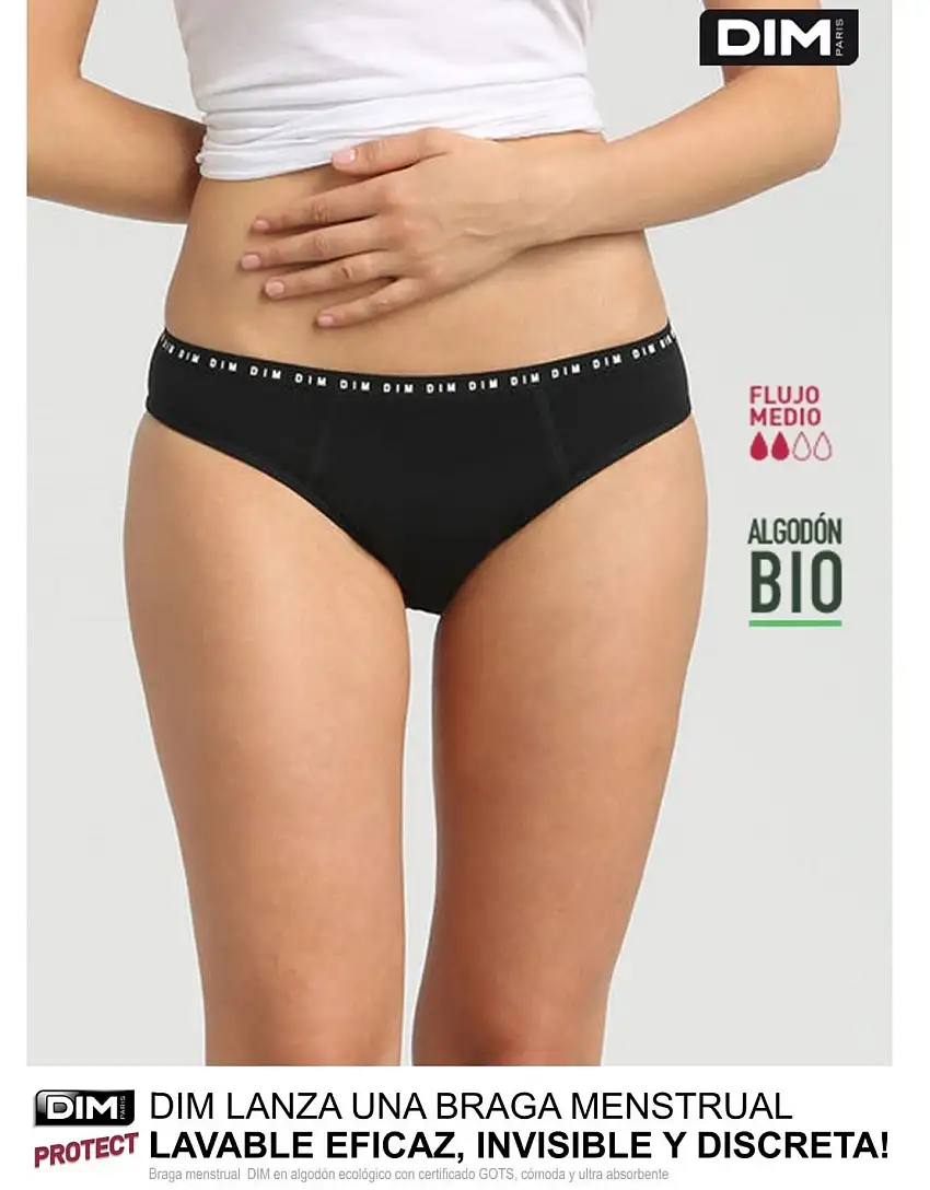 Braga Bikini menstrual lavable Dim algodon organico FLUJO MEDIO