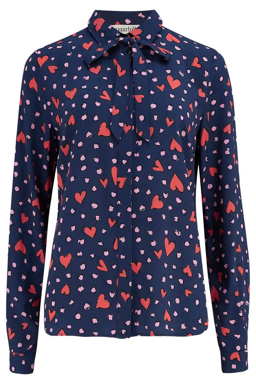 Camisa Catrina Azul marino corazón de leopardo