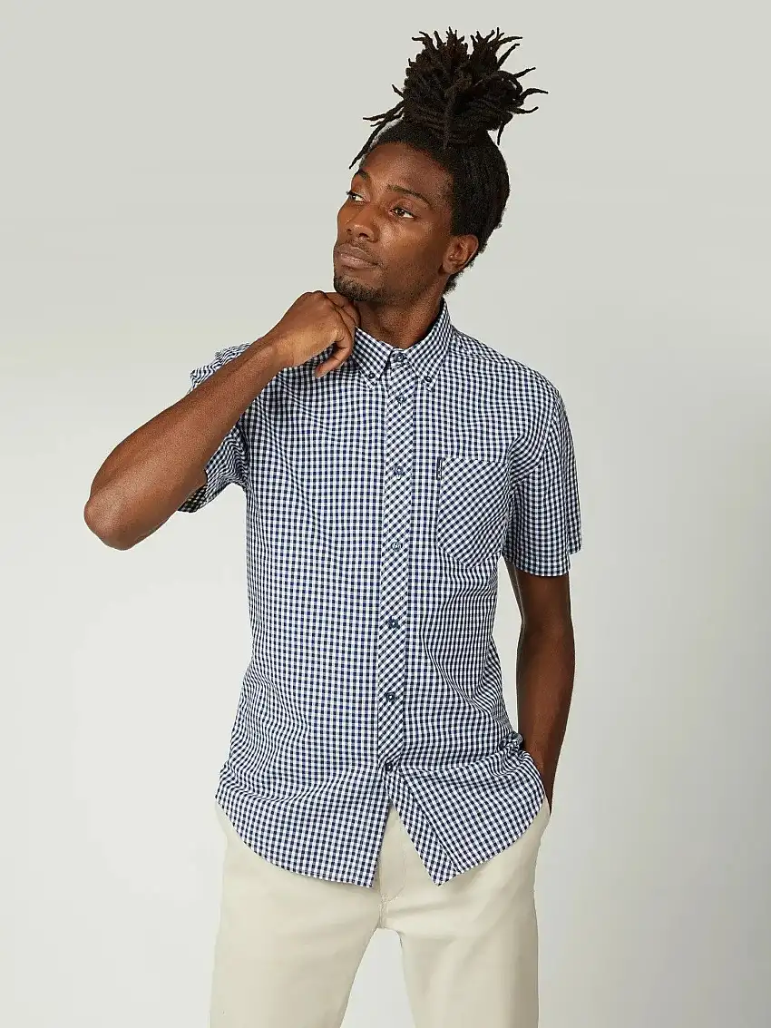 Camisa de cuadro vichy de manga corta azul