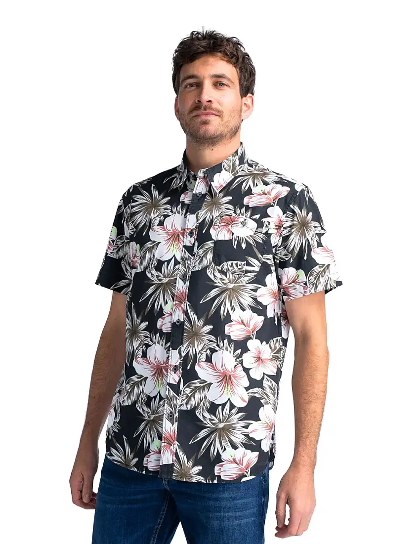 Camisa Manga Corta Petrol Industries Botanical Negro