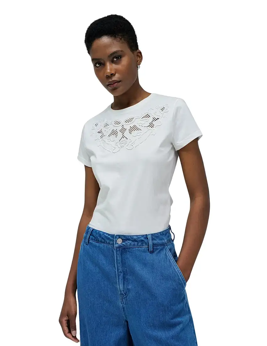 Camiseta Bordado Lentejuelas Salsa Jeans Blanco