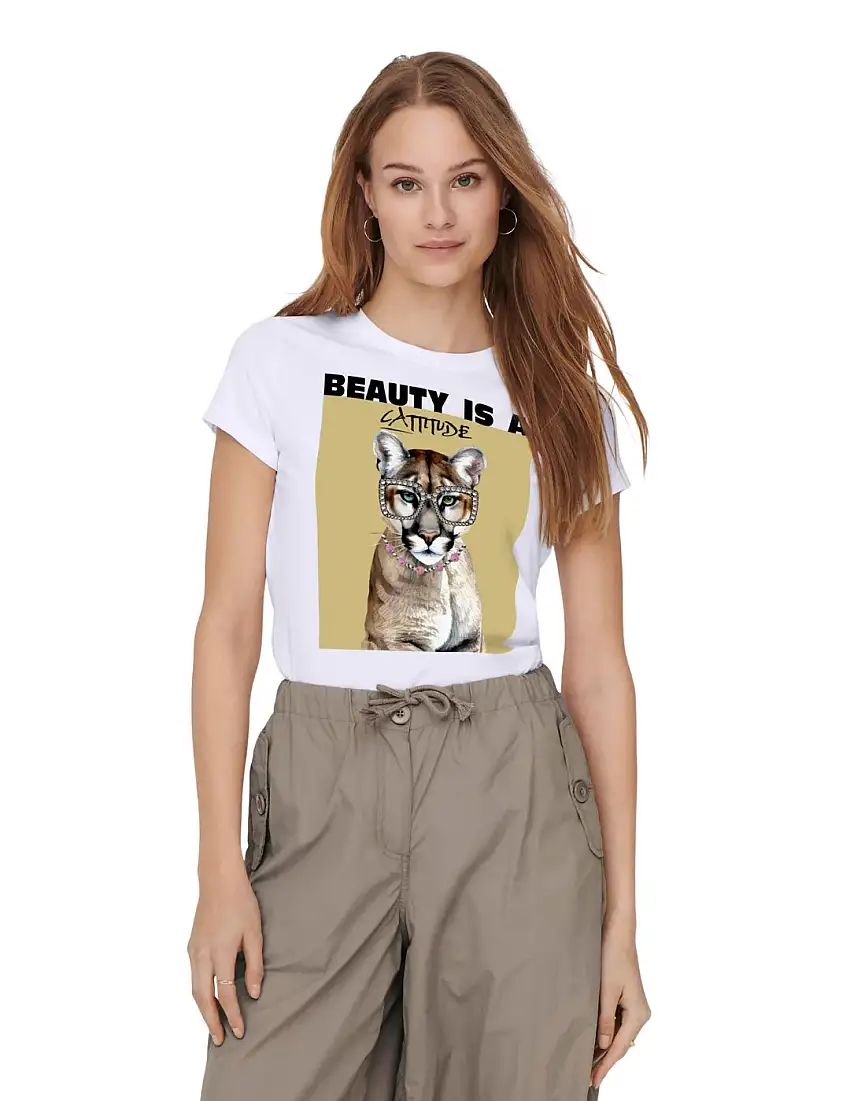 Camiseta ONLY Vibe Cattitude Blanco