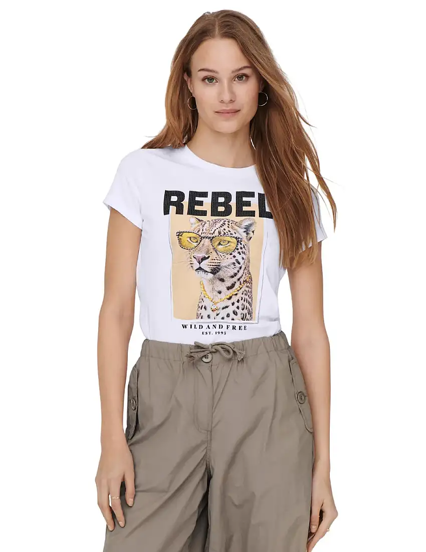 Camiseta ONLY Vibe Rebel Blanco