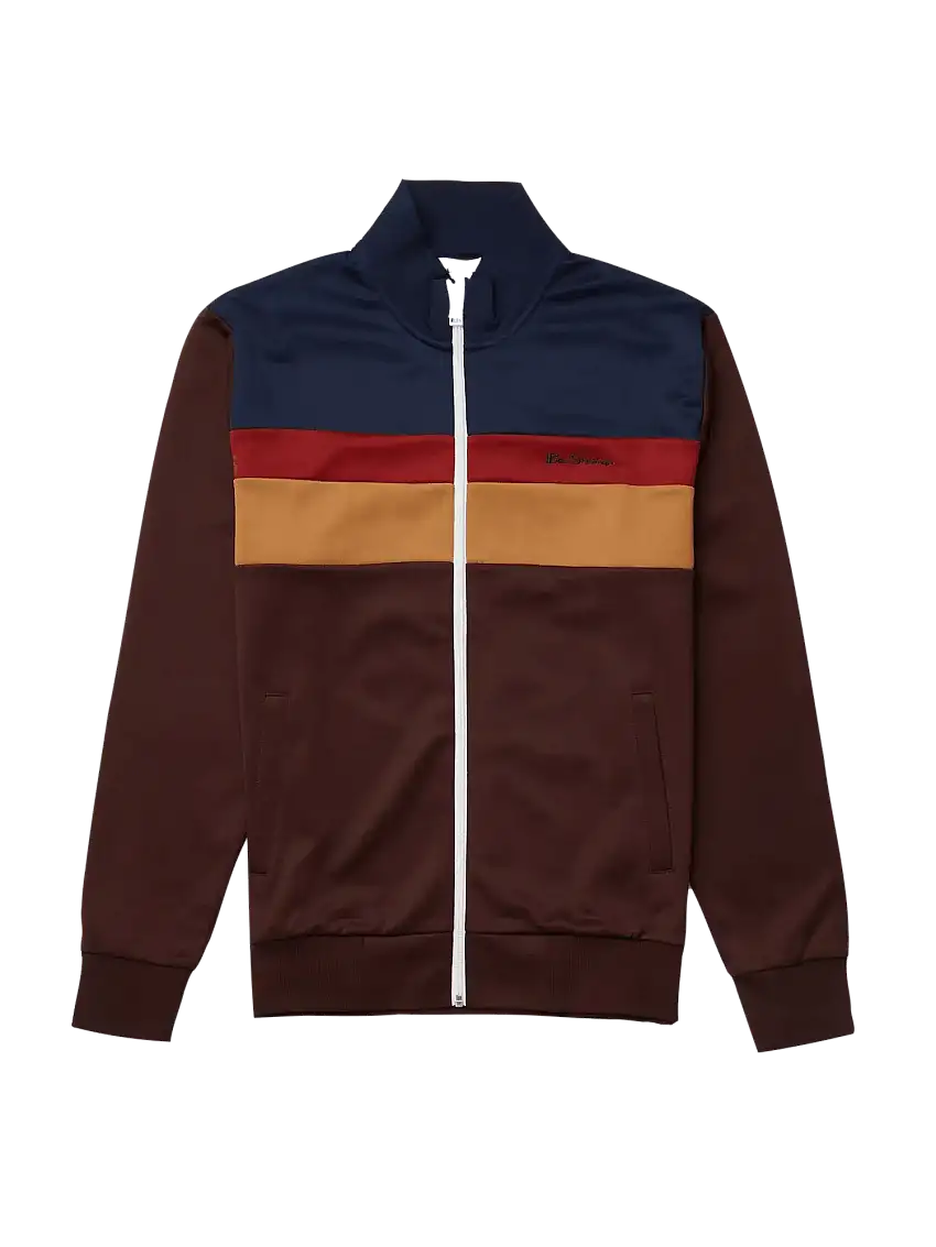 Chandal de tricot con cremallera y color block burdeos
