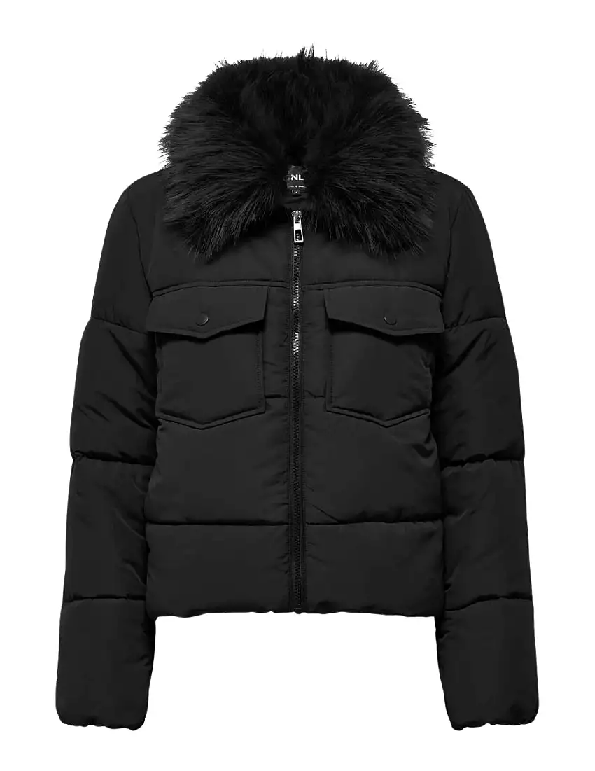 Chaqueta Acolchada Cuello Pelo Only Onlmaggi Negro