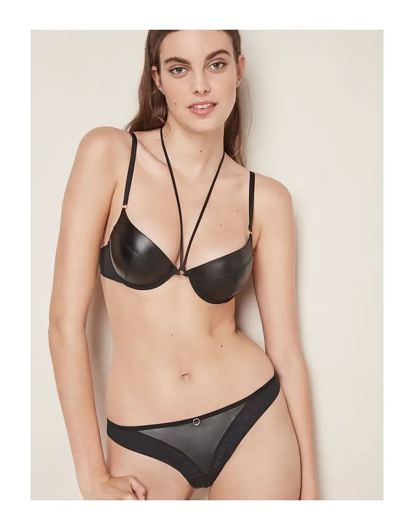Conjunto efecto piel Push up retro lenceria femenina escote