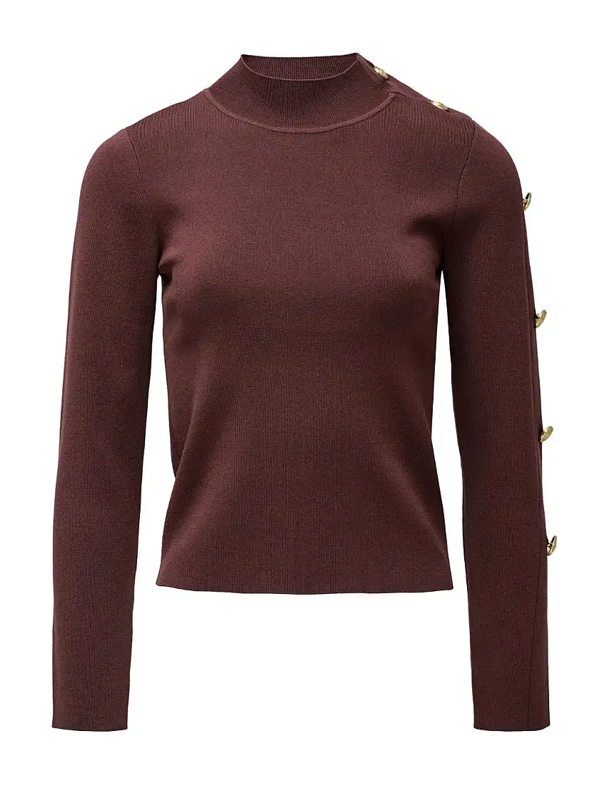 Jersey Cuello Alto Botones Salsa Jeans Marrón