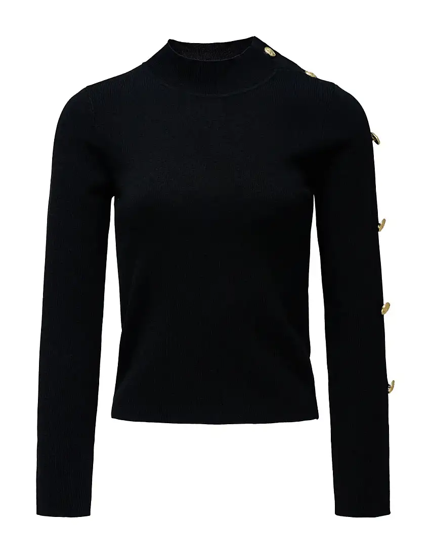 Jersey Cuello Alto Botones Salsa Jeans Negro
