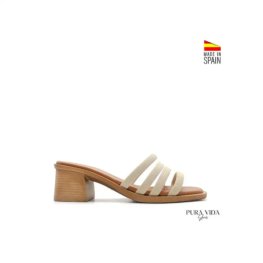 Mule tacón tiras beige