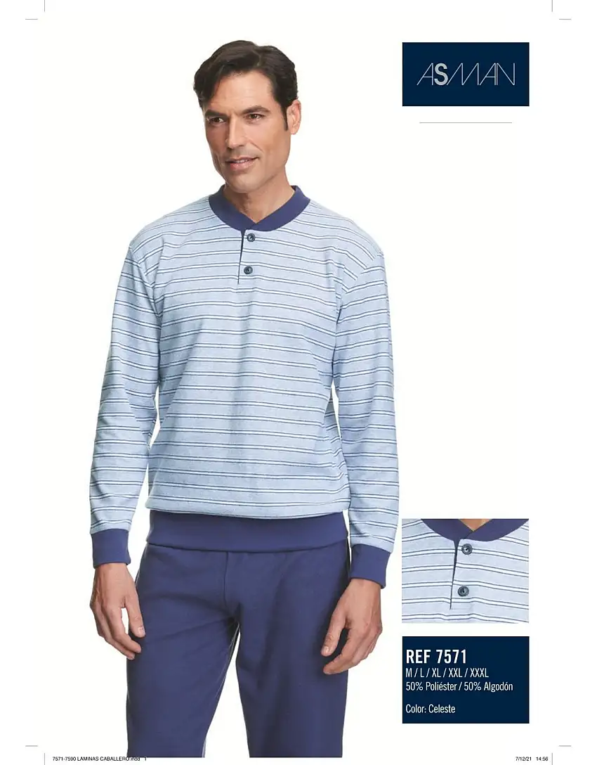 Pijama caballero tapeta marinero assman cuello redondo