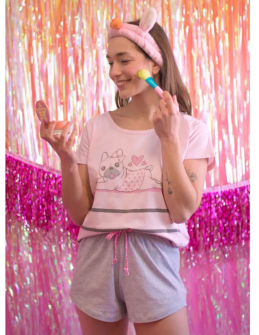 Pijama Corto Algodón Rosa