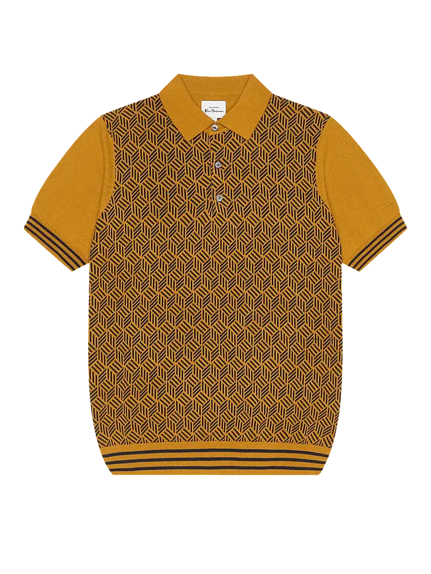 Polo de jacquard de punto mostaza