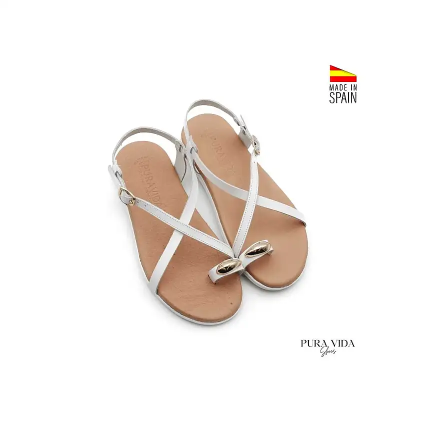 Sandalia anillo dedo blanca de piel