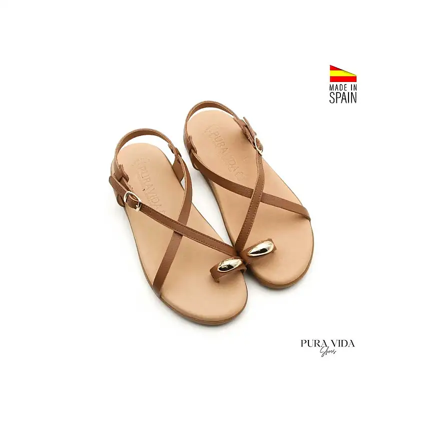 Sandalia anillo dedo camel de piel